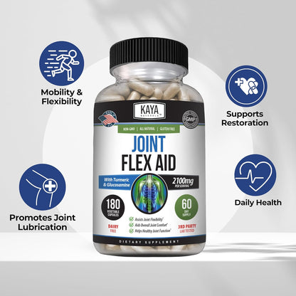 Naturals Flex Aid - Mobility Support Supplement for Men and Women - Turmeric Capsules with Glucosamine Sulfate, Boswellia Serrata and MSM - for Knee Support and Mobility Health - 180 Count