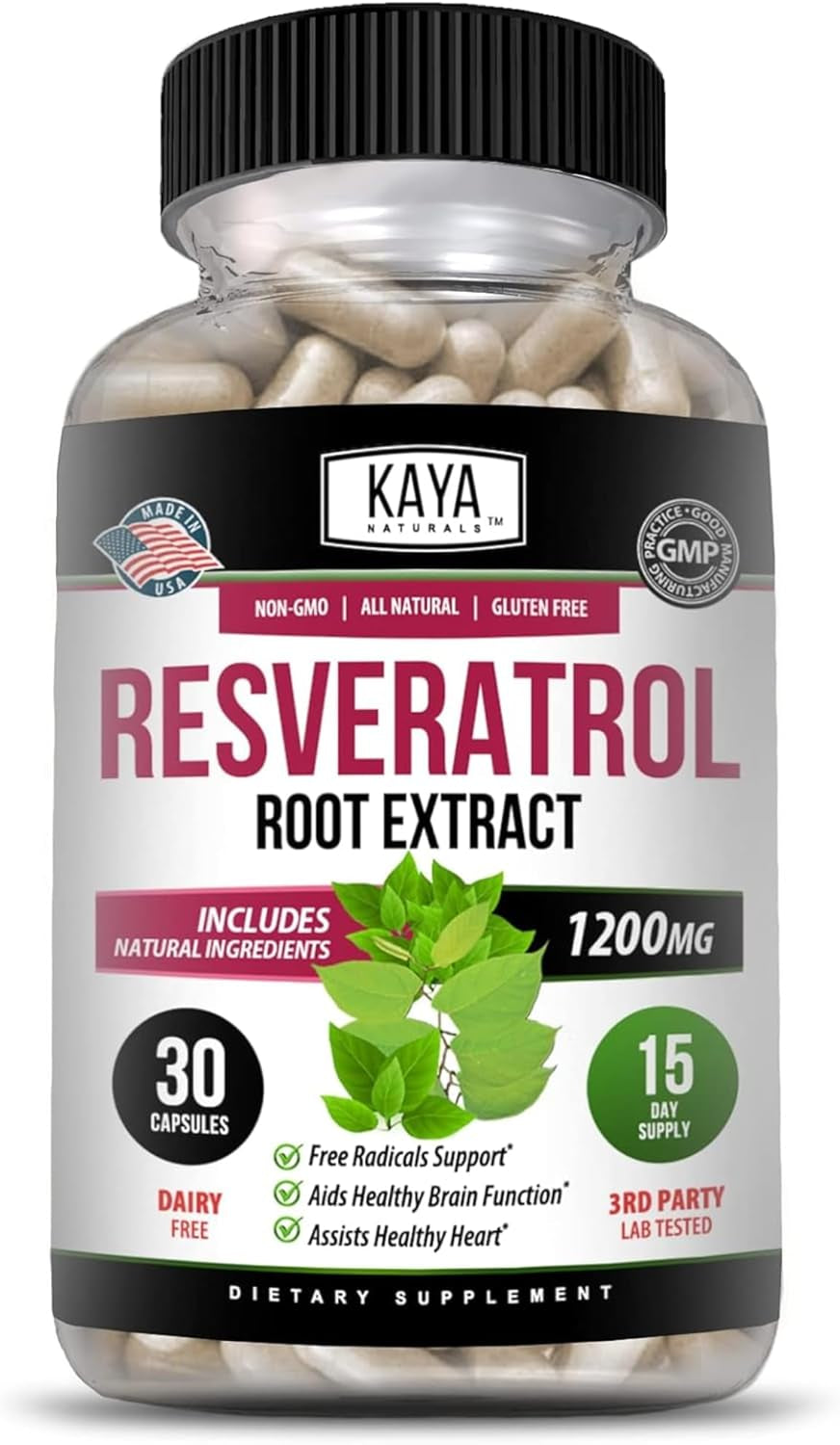 Naturals - Resveratrol Capsules - anti Aging Supplement - Antioxidants with Brain Support - Maximum Benefits - 30 Veggies Capsules