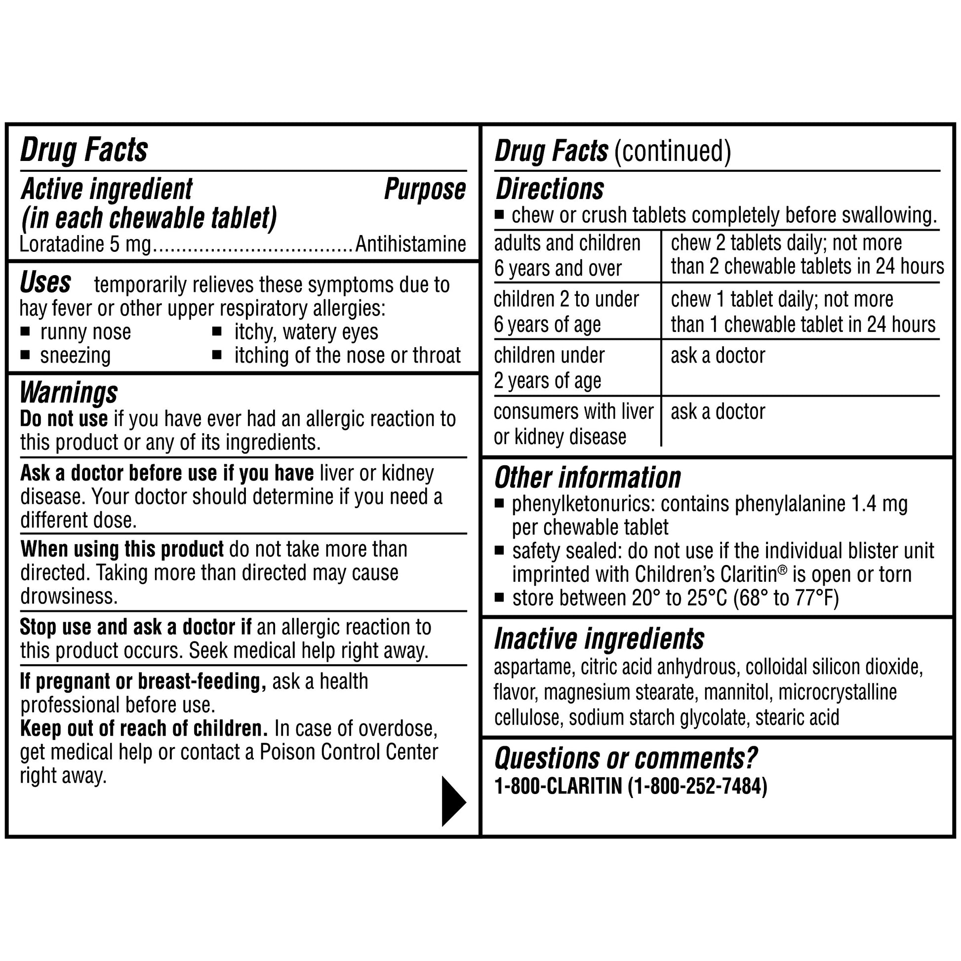Claritin Children'S Dye-Free Chewables, 80 Chewable Tablets