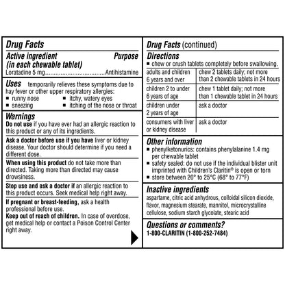 Claritin Children'S Dye-Free Chewables, 80 Chewable Tablets