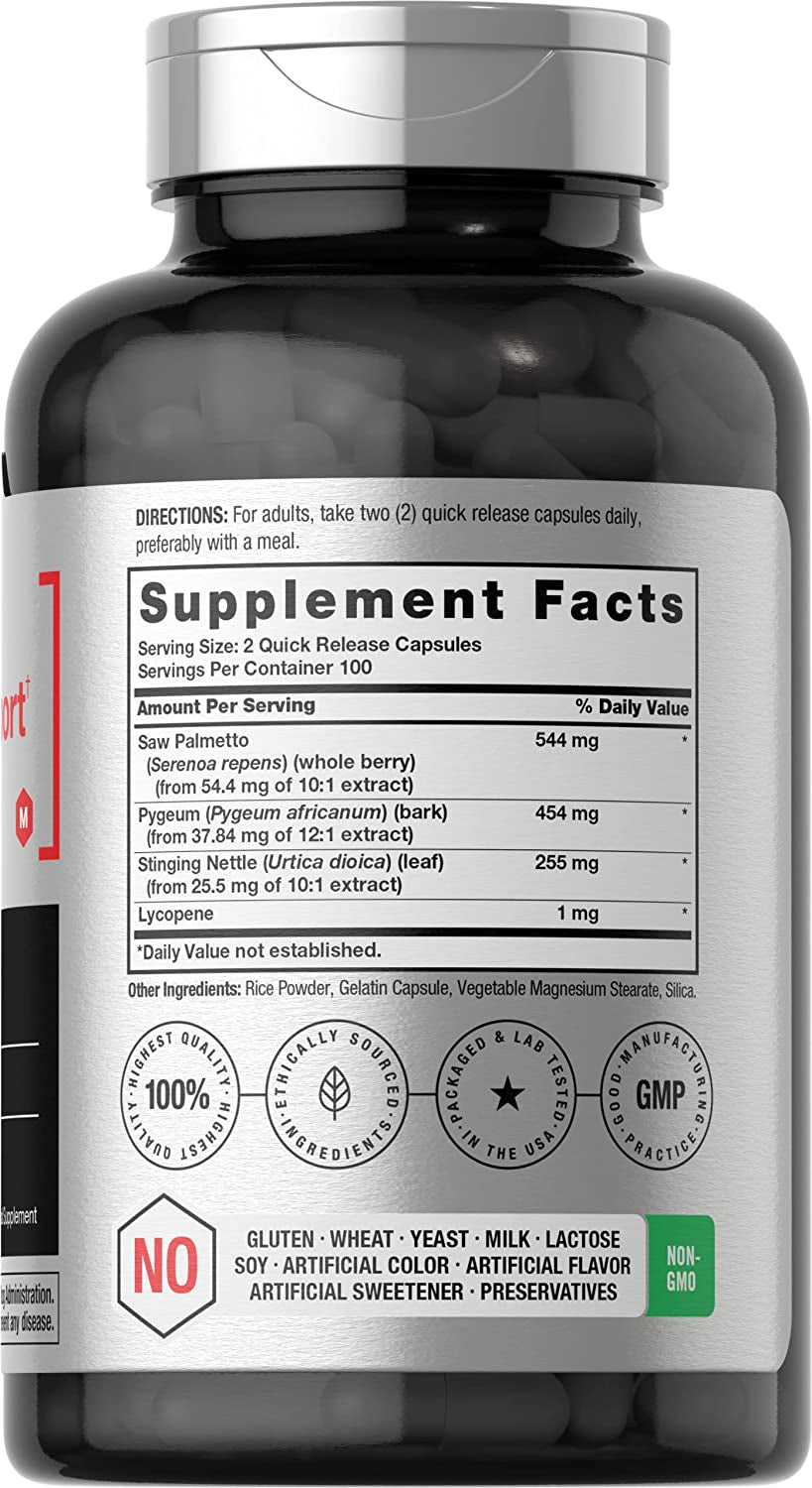 Horbaach Prostate Supplement for Men | 200 Capsules | Enhanced Complex with Saw Palmetto, Pygeum, Stinging Nettle | Non-Gmo and Gluten Free