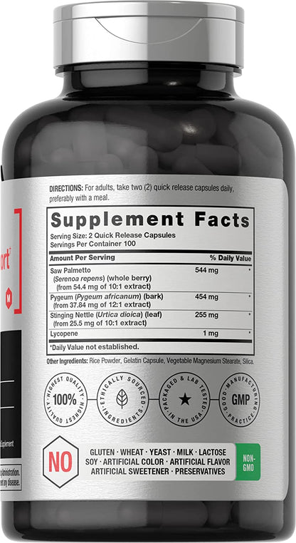 Horbaach Prostate Supplement for Men | 200 Capsules | Enhanced Complex with Saw Palmetto, Pygeum, Stinging Nettle | Non-Gmo and Gluten Free