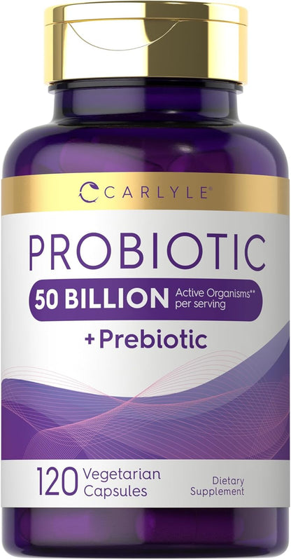 Carlyle Probiotic with Prebiotic Supplement | 120 Capsules | 50 Billion Active Organisms | Vegetarian, Non-Gmo and Gluten Free