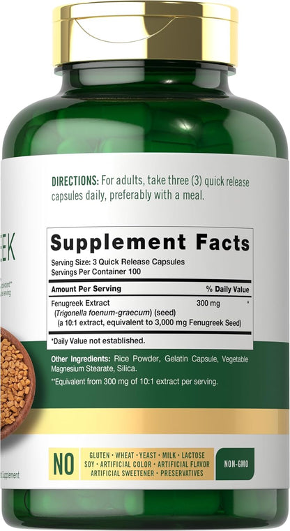 Carlyle Fenugreek Capsules | 300 Count | Non-Gmo & Gluten Free Extract | Fenugreek Seeds