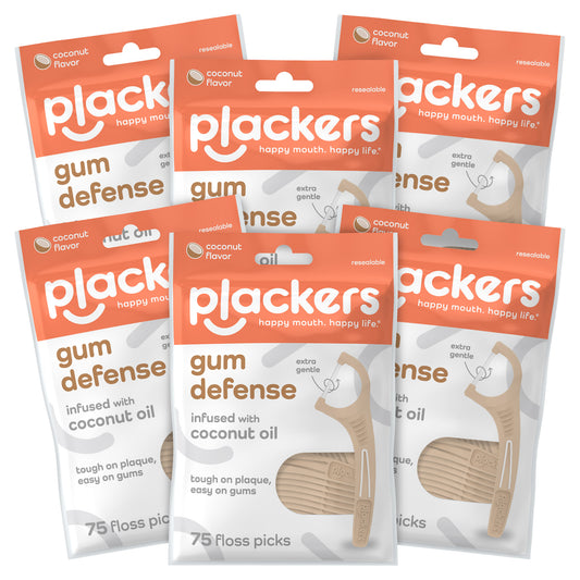 Plackers Gum Defense Infused with Coconut Oil Floss Picks, 75-Count, 6-Pack