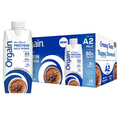 Orgain 30G Ultra Filtered A2 Milk Protein Shake, Chocolate, 11 Fl Oz, 15-Count