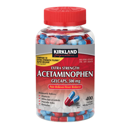 Kirkland Signature Extra Strength Acetaminophen 500 Mg., 400 Gelcaps