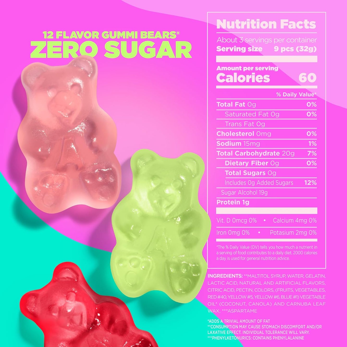 Albanese Candy, Sugar Free 12 Flavor Gummi Bears, 3.5 Oz. Bag, Case of 12