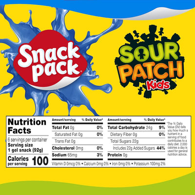 Snack Pack Sour Patch Kids Juicy Gels, Blue Raspberry, 3.25 Oz 6 Ct, 3.25 Oz
