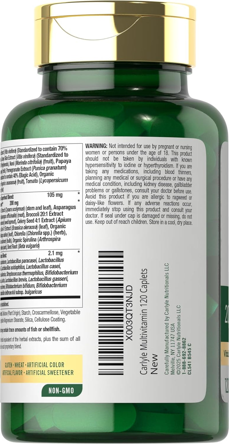 Carlyle Fruits and Veggies Supplement | 120 Count | Superfood Multivitamin with Probiotics | Made with 20 Fruits and Vegetables | Non-Gmo & Gluten Free