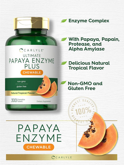 Carlyle Papaya Enzyme Chewable Tablets | Vegetarian, Non-Gmo, Gluten Free Formula | Tropical Flavor