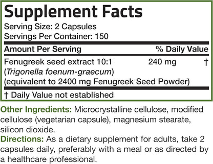 Bronson Fenugreek Seed Powder Capsules Extra Strength, Trigonella Foenum-Graecum, Non-Gmo, Soy-Free, Vegetarian, 300 Capsules