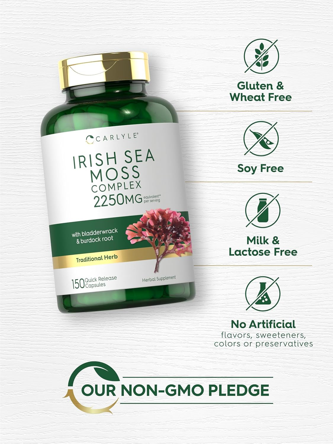 Carlyle Irish Sea Moss Capsules 2250Mg | 150 Count | Complex Formula with Bladderwrack & Burdock Root | Non-Gmo & Gluten Free