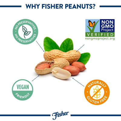 Fisher Peanuts, 5.15 Oz Resealable Bag Roasted Unsalted Nuts for Cooking, Baking, or Snacking, Natural & Gluten Free Cocktail Nuts Snack, Vegan, Keto, Plant Based Protein