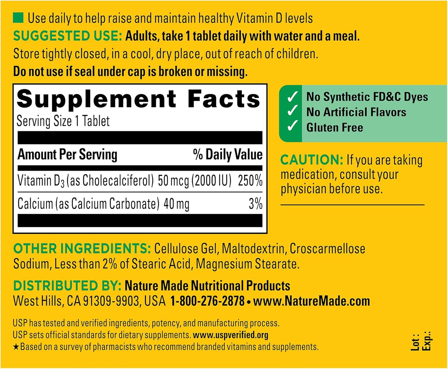Nature Made Vitamin D3 2000 IU (50 Mcg), Vitamin D Supplement for Bone, Teeth, Muscle and Immune Health Support, 220 Tablets, 220 Day Supply