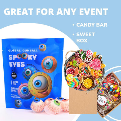 Gummy Candies - Jelly Filled Gummies - Gummy Eyeballs Halloween Candy Filled with Real Peach Jam - 5 Pcs Individually Wrapped Chewy Candy - Halloween Party Favor