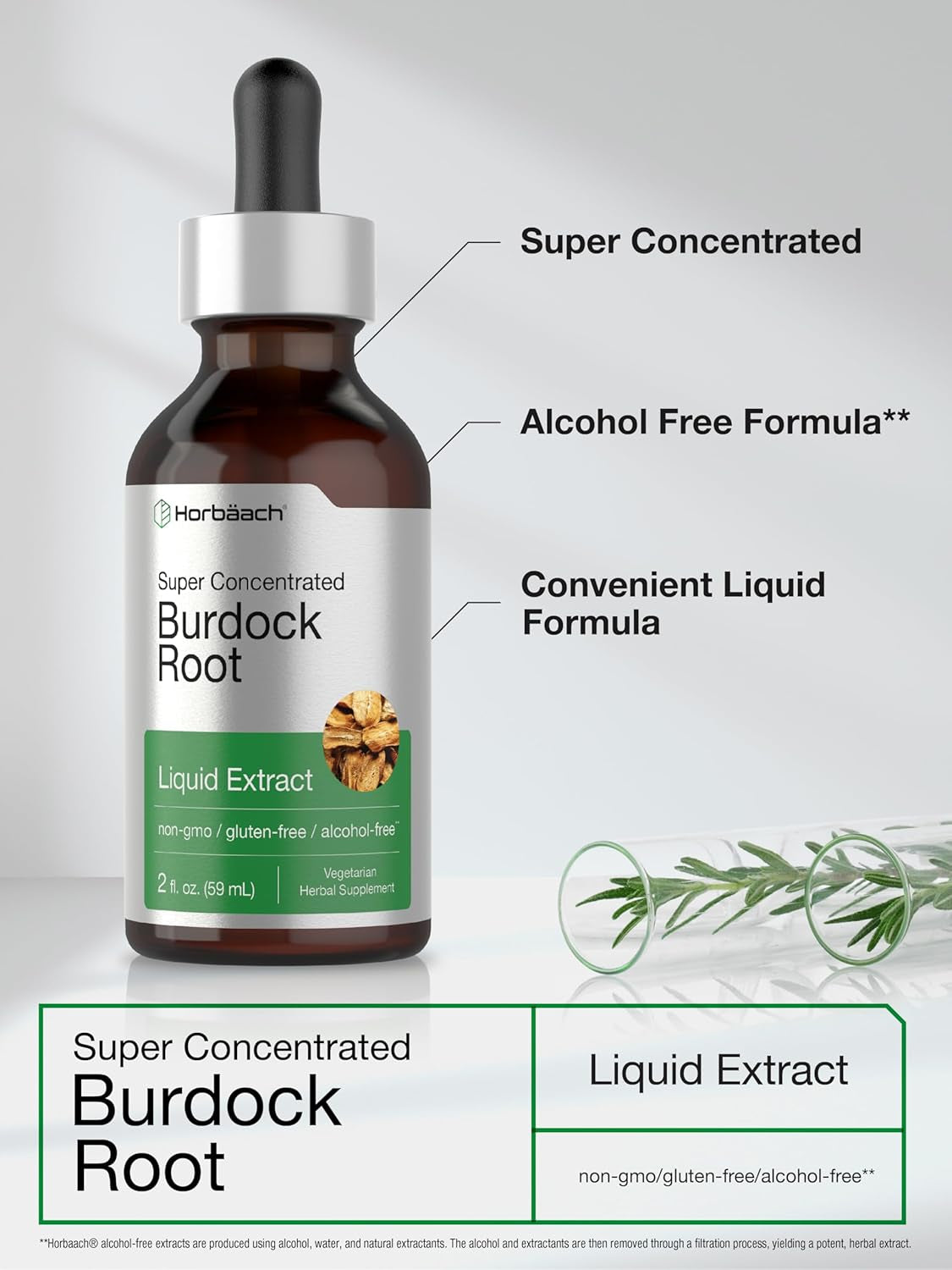 Horbäach Burdock Root Tincture | 2 Fl Oz | Super Concentrated Herb Extract | Vegetarian, Non-Gmo, Glutren Free, Alcohol Free