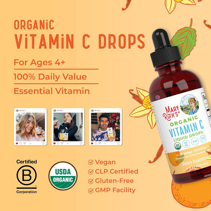 Maryruth Organics Organic Vitamin C Supplement | Liquid Vitamin C Liquid Drops for Adults & Kids | Immune Support Supplement for Overall Health | Vegan | Non-Gmo | Gluten Free | 4 Fl Oz