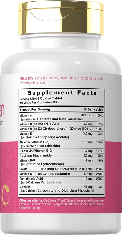 Carlyle Women'S Daily Multivitamin and Multimineral Supplement | 365 Tablets | Beta-Carotene, Folic Acid and Vitamin D | Non-Gmo, Gluten Free Pills