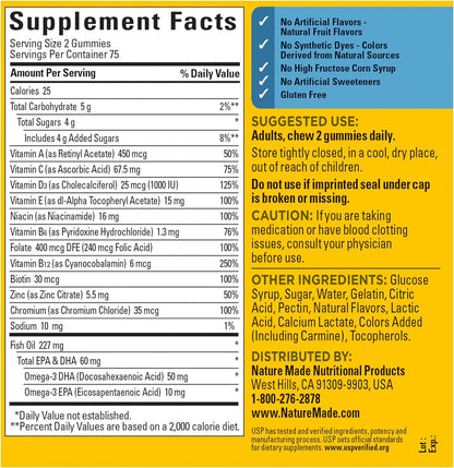 Nature Made Mens Multivitamin Gummies with Omega-3, Mens Gummy Multivitamins for Daily Nutritional Support, 150 Gummy Vitamins and Minerals, 75 Day Supply