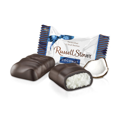 Russell Stover Dark Chocolate Coconut, 6 Ounce Mini Gusset Bag, Sweet Coconut Covered in Rich Chocolate Candy, Individually Wrapped