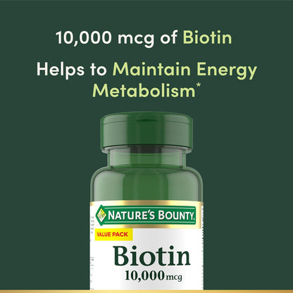 Nature'S Bounty Biotin Hair Skin and Nails Vitamins, Supports Healthy Hair, Skin and Nails, 10,000 Mcg, Rapid Release Softgels, 180 Ct