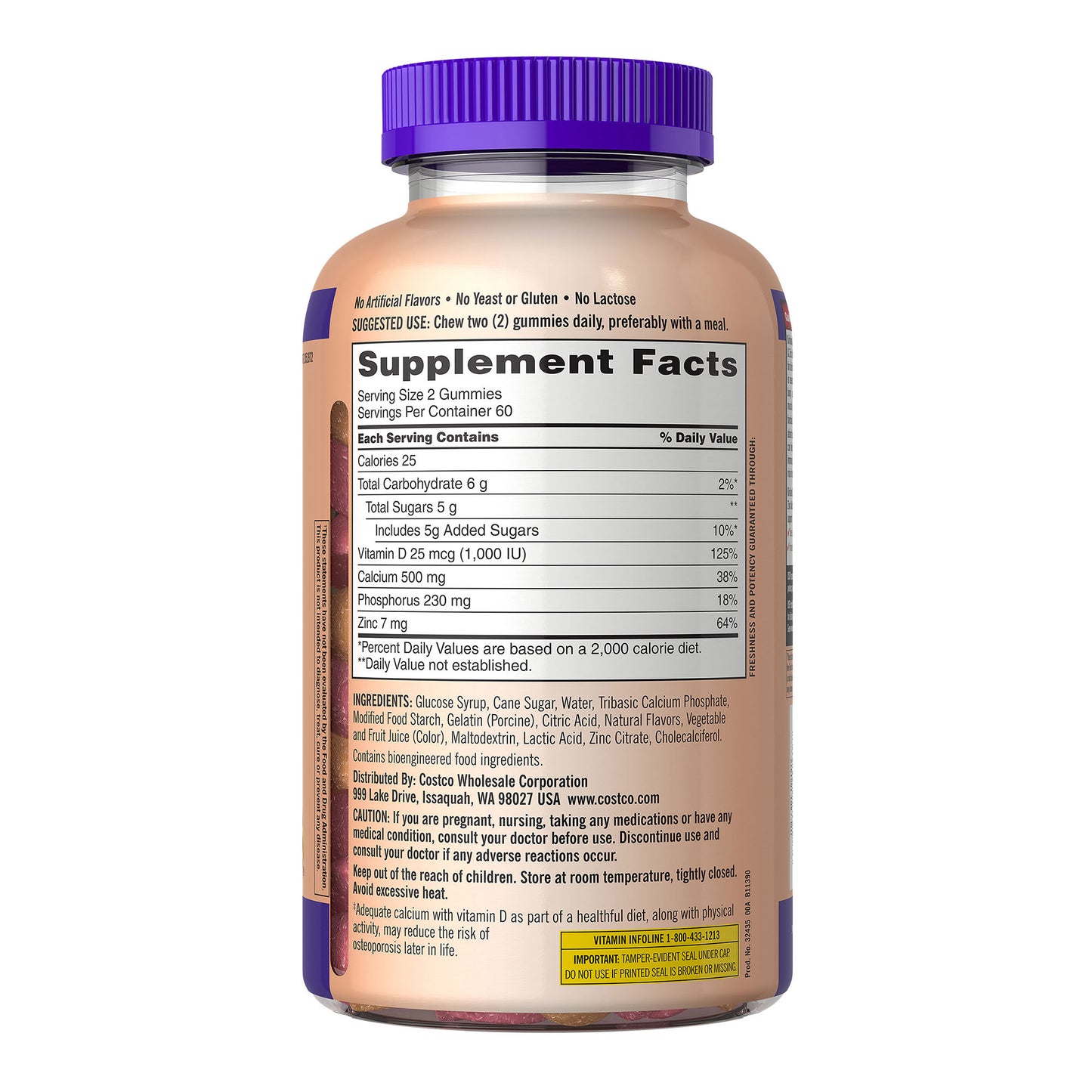 Kirkland Signature Calcium 500 Mg with D3 & Zinc, 240 Adult Gummies