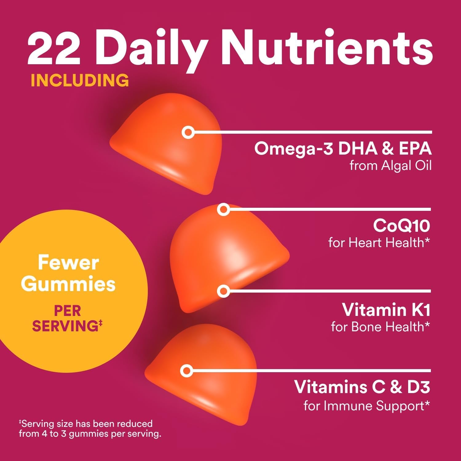Smartypants Multivitamin Gummy for Women 50 and over - Improved Formula: Omega 3 (DHA/EPA), Methylfolate, Coq10, Vitamin D3, C, Vitamin B12, B6, A, K, Biotin, Gluten Free, 90 Count (30 Day Supply)