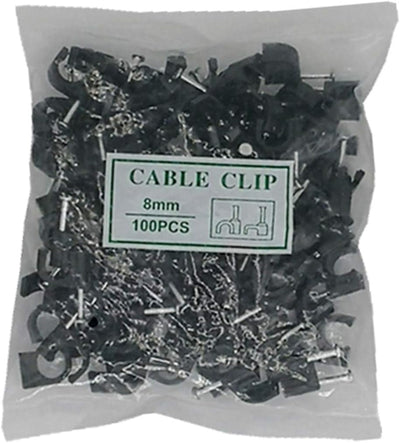 Mazuu Black round Cable Clamps with Steel Nails,(Pack of 100) (8MM)