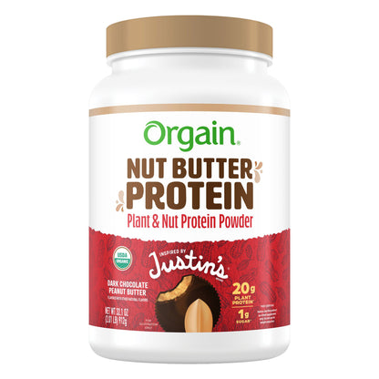 Orgain and Justin'S Nut Butter Protein Powder, Dark Chocolate Peanut Butter, 2.01Lbs