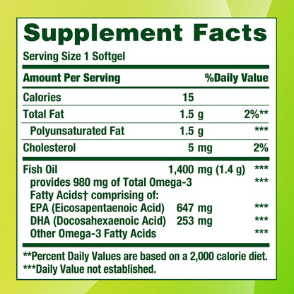 Nature'S Bounty Fish Oil 1400 Mg, 130 Coated Softgels