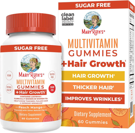 Maryruth'S Multivitamin + Hair Growth Gummies | with Lustriva® | Biotin 10000Mcg | B Vitamins | Formulated for Thicker Hair, Wrinkles, Fine Lines, Skin Care | Ages 18+ | 30 Servings