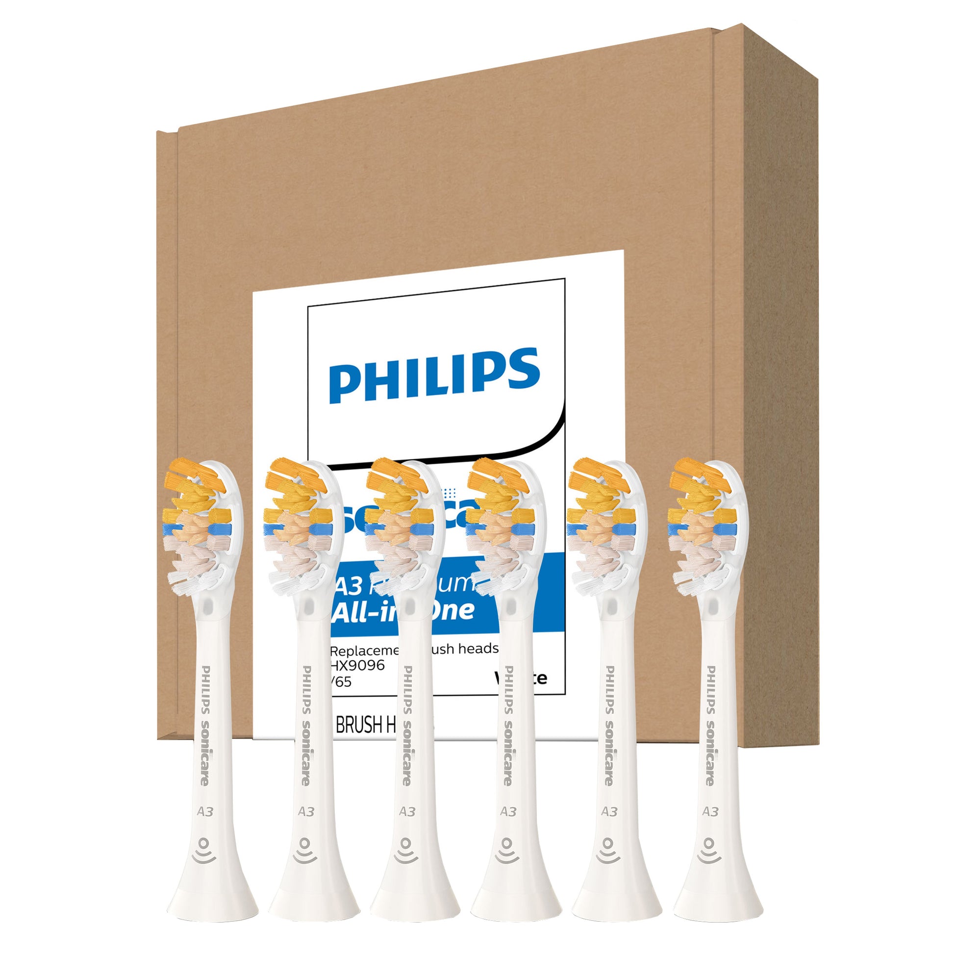 Philips Sonicare A3 All-In-One  Electric Toothbrush Heads, Soft Bristle, Plaque Removal, Whitening and Gum Care, 6-Pack