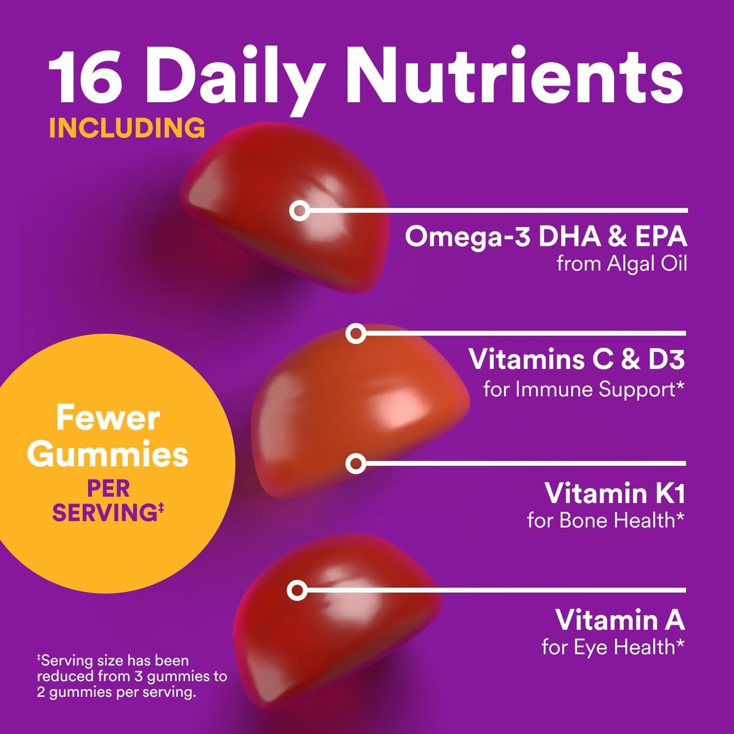 Smartypants Toddler Multivitamin Gummies - Improved Formula: Omega 3 (DHA/EPA), Vitamins D3, C, Vitamin B12, B6, A, K & Zinc, Biotin, Gluten Free, Three Fruit Flavors, 60 Count (30 Day Supply)