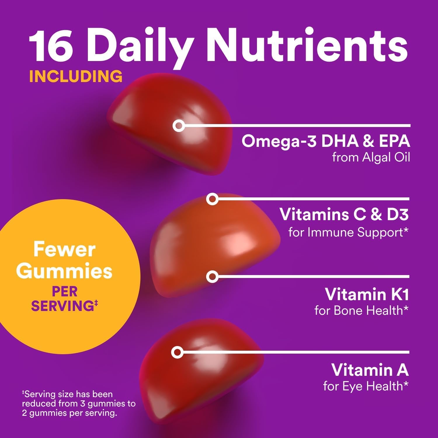 Smartypants Toddler Multivitamin Gummies - Improved Formula: Omega 3 (DHA/EPA), Vitamins D3, C, Vitamin B12, B6, A, K & Zinc, Biotin, Gluten Free, Three Fruit Flavors, 60 Count (30 Day Supply)