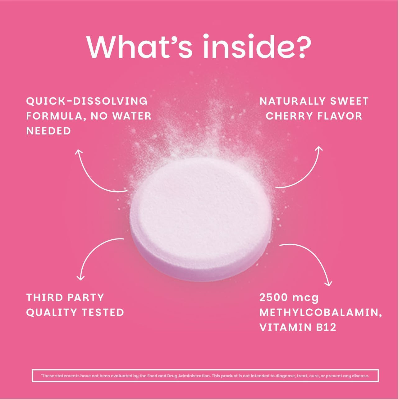 EZ Melts Dissolvable B12 2,500 Mcg - Vitamin B12 for Energy & Immune Support - Non-Gmo, Vegan & Gluten-Free - Red Cherry - 90 Sublingual Tablets (90 Servings)