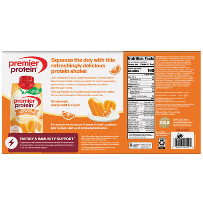 Premier 30G Protein plus Energy and Immune Support Shakes, Orange Cream Swirl, 11 Fl Oz, 18-Pack
