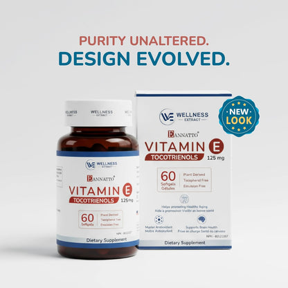 WELLNESS EXTRACT Eannatto Tocotrienols Vitamin E Supplements Tocopherol Free, Non-Gmo, Gluten Free & Antioxidant (125MG 60 Softgels)