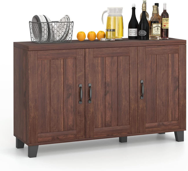 Buffet Cabinet Kitchen Storage Cupboard - 3 Door Sideboard with Adjustable Shelves Brown