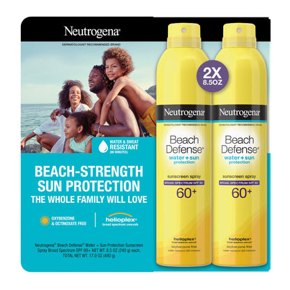 Neutrogena Beach Defense Sunscreen Spray SPF 60+, 8.5 Oz, 2-Pack