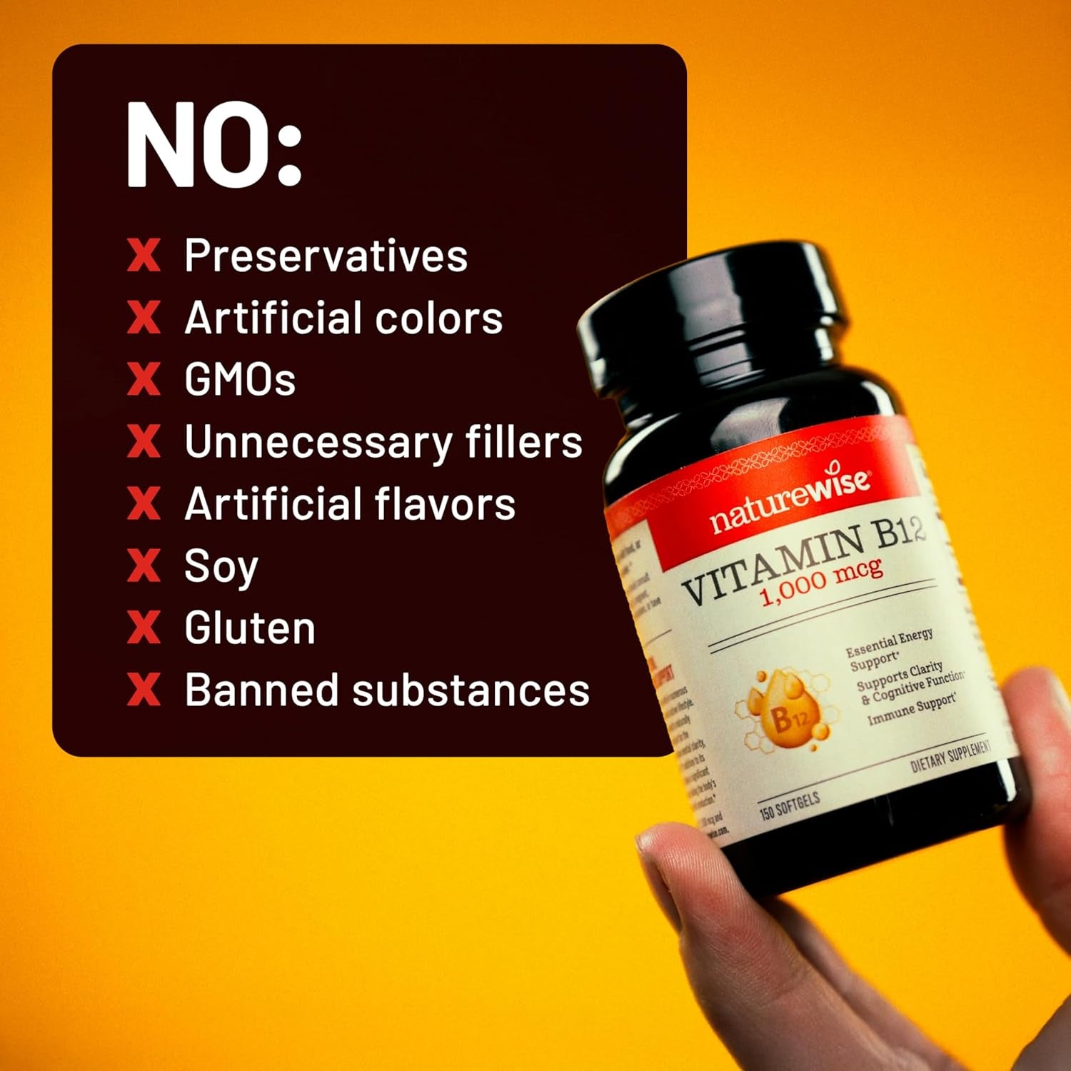 Naturewise Vitamin B12 1000 Mcg - Dietary Supplement for Supporting Energy Metabolism, Mental Clarity, Nervous System Health - Easy-To-Swallow, Soy & Gluten-Free, Non-Gmo - 60 Softgels[60-Day Supply]