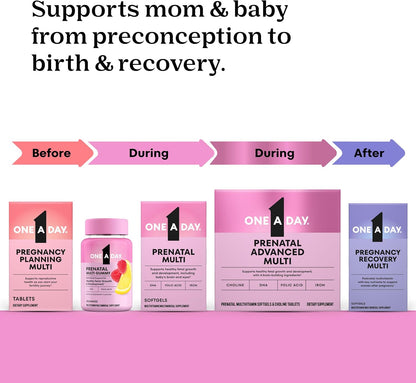 One a Day Prenatal Vitamins for Women Gummies- Pregnancy Vitamins for Women with Folic Acid, DHA, Iodine, Prenatal Gummies, Iron-Free, 120 Ct (Packaging May Vary)