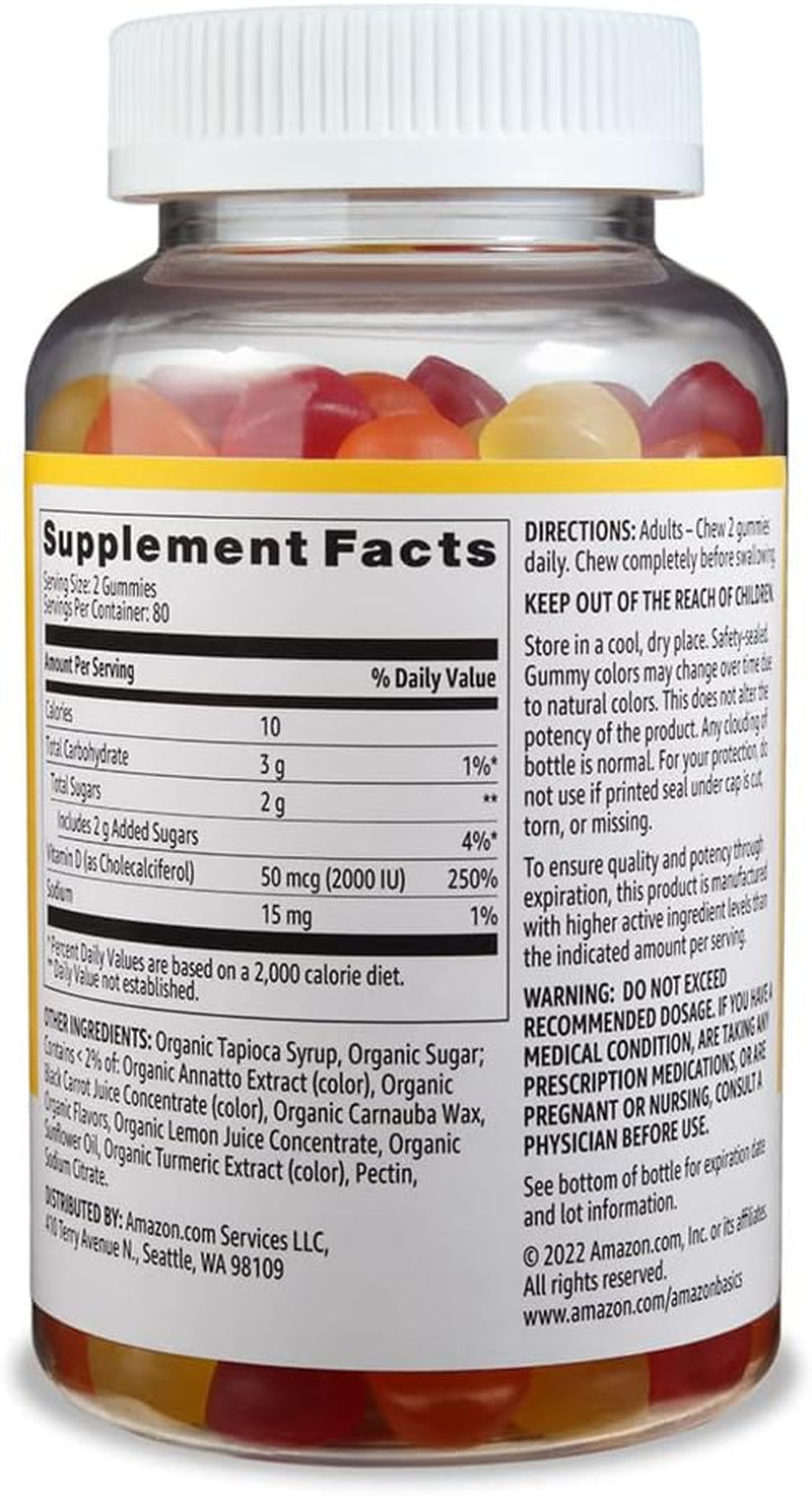 Vitamin D3 2000 IU Gummies, Orange, Lemon & Strawberry, 160 Count (2 per Serving) (Previously Solimo)
