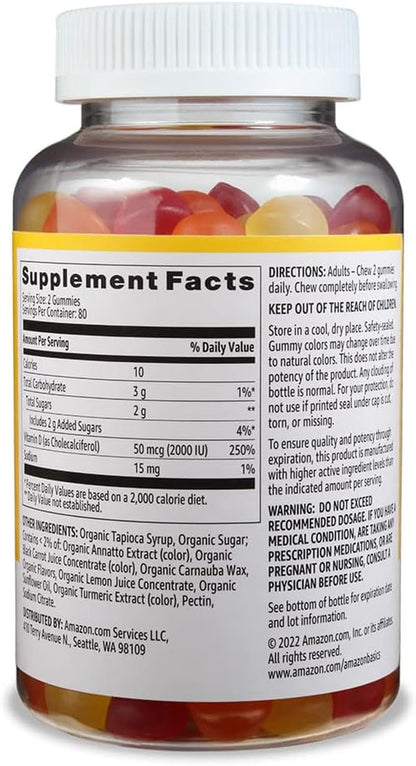 Vitamin D3 2000 IU Gummies, Orange, Lemon & Strawberry, 160 Count (2 per Serving) (Previously Solimo)