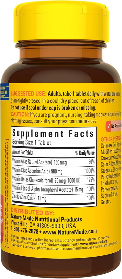Nature Made Super C, Vitamin C and Zinc with Vitamin D3, Dietary Supplement for Immune Support, 60 Tablets, 60 Day Supply