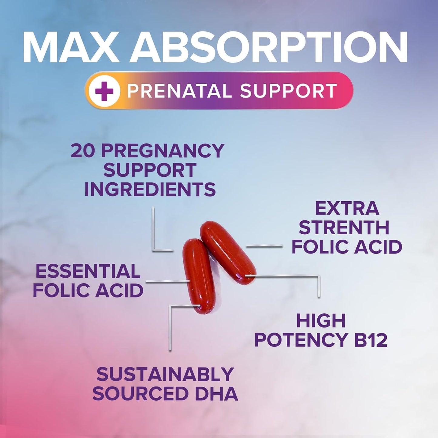 Prenatal Vitamins for Women with Folic Acid + Omega 3 DHA for Fetal Brain Development, Best Prenatal Vitamin Supplement, Daily Pregnancy Multivitamin Nutritional Support, Vegan, Non-Gmo, 120 Softgels