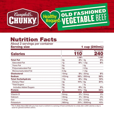 Campbell’S Chunky Healthy Request Soup, Old Fashioned Vegetable Beef Soup, 18.8 Oz Can