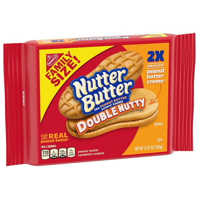 Nutter Butter Double Nutty Peanut Butter Sandwich Cookies, Family Size, 15.27 Oz