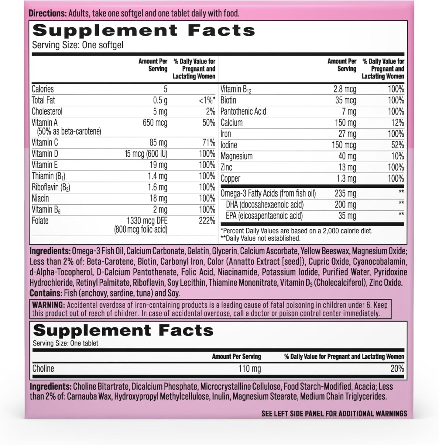 One a Day Prenatal Advanced- Prenatal Vitamins with Folic Acid, Choline, DHA & Iron, Pregnancy Vitamins for Women to Support Baby’S Development, 60+60 Ct (120 Total Set) (Packaging May Vary)