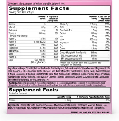 One a Day Prenatal Advanced- Prenatal Vitamins with Folic Acid, Choline, DHA & Iron, Pregnancy Vitamins for Women to Support Baby’S Development, 60+60 Ct (120 Total Set) (Packaging May Vary)